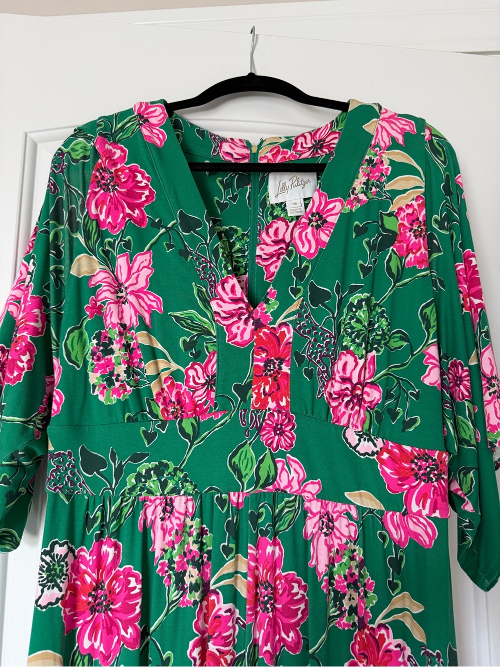 Lilly Pulitzer Roselle Maxi Dress Green & pink sz 16 - Picture 3 of 4